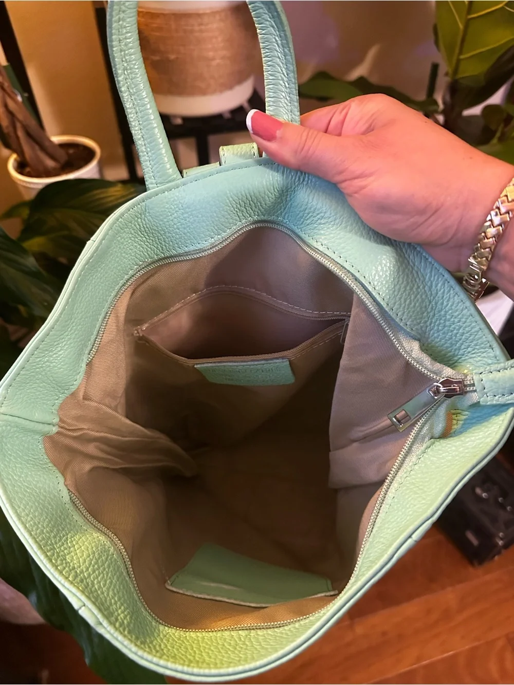 Vera Pelle Green Mint Italian Leather Backpack Bag -